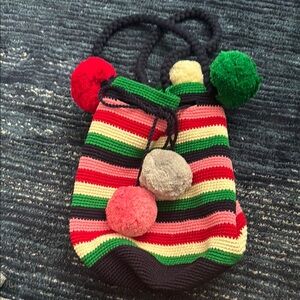 Frances Valentine Colorful Striped knitted Pom Pom bag